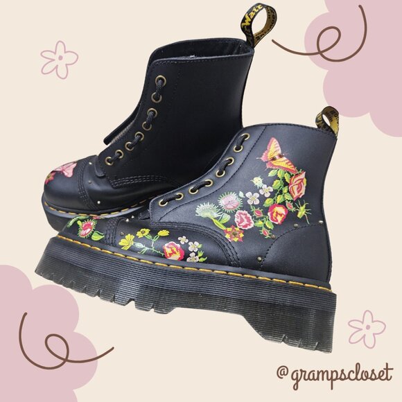 Dr. Martens Sinclair Floral Bloom Leather Platform Boots Size US L9 - Picture 6 of 8